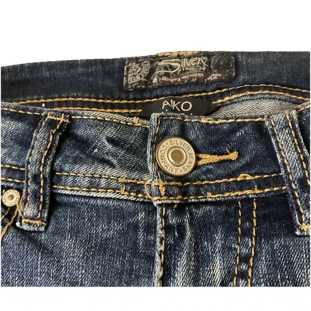 Y2K Silver Jeans AIKO MID FLARE Super Stretch Jeans Tag 25 x 32 (25x31) - Picture 3 of 14